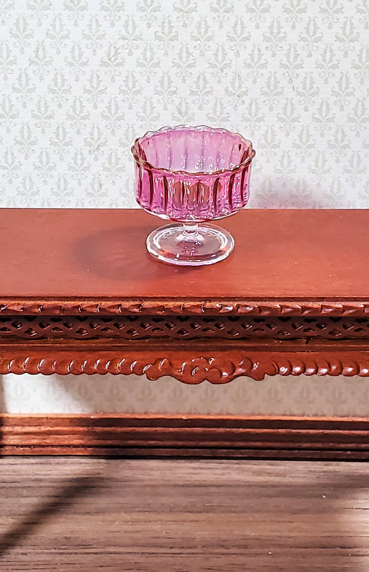 Dollhouse Miniature Fruit Bowl Cranberry Ribbed Fluted Glass 1:12 Scale Hand Blown