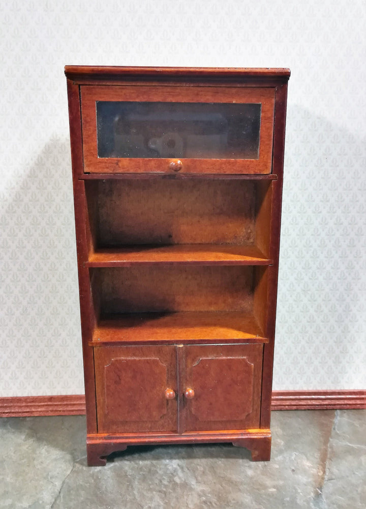 Dollhouse Bookcase Lift Up Door Walnut Finish 1:12 Scale Miniature Furniture Bookshelf