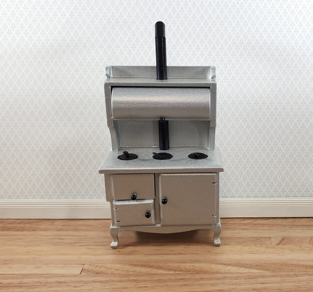 Dollhouse Kitchen Range Cabinet Stove Oven Silver 1:12 Scale Miniature Wood