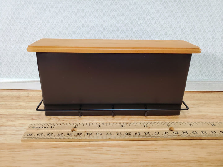 Dollhouse Miniature Bar Counter 3 Stools Black Metal & Oak Wood 1:12 Scale Large