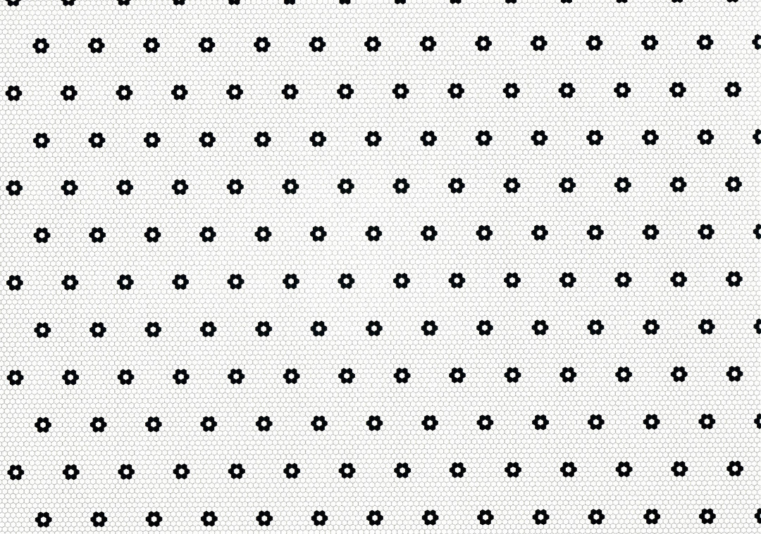 Dollhouse Penny Tile Paper with Black Hexagon Flowers Floor 1:12 Scale Itsy Bitsy