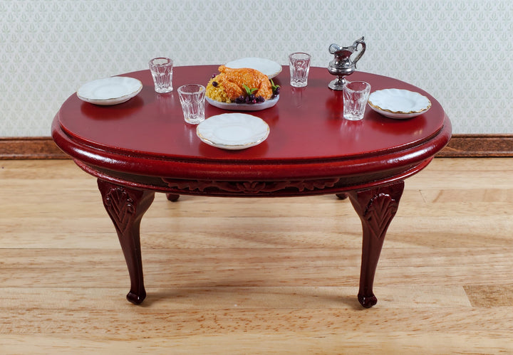 Dollhouse Dining Table Oval Wood Mahogany Finish 1:12 Scale Miniature Furniture