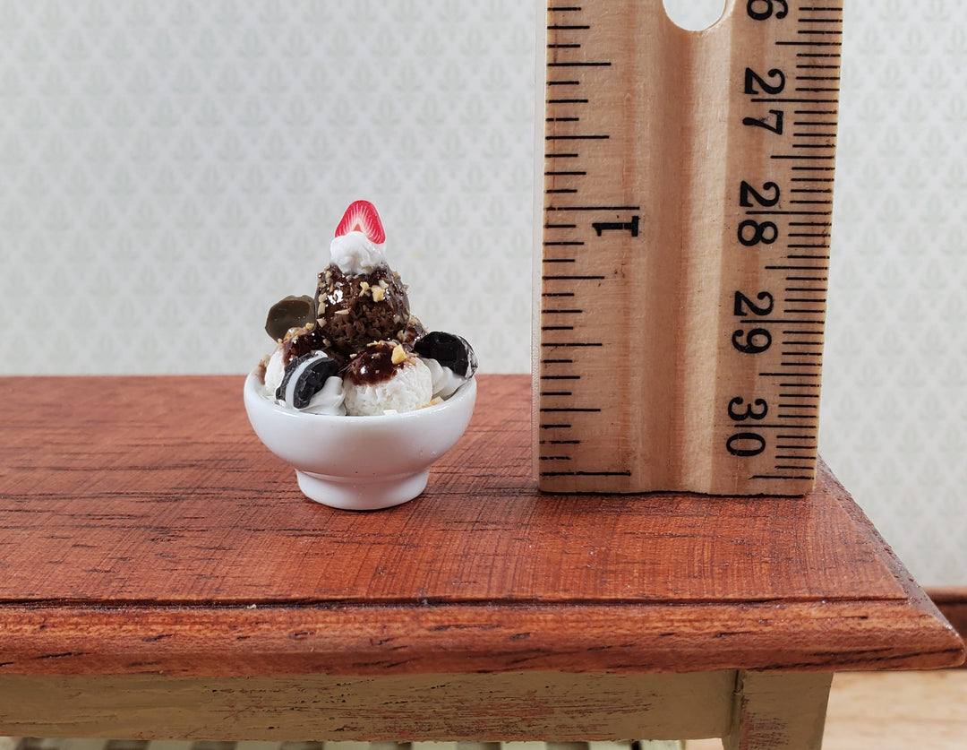 Dollhouse Ice Cream Chocolate Sundae in Round Ceramic Bowl LARGE Miniature Food
