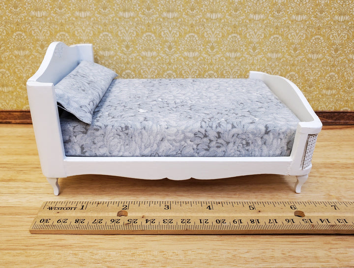 Dollhouse Double Bed White with Grey Bedding 1:12 Scale Bedroom Furniture