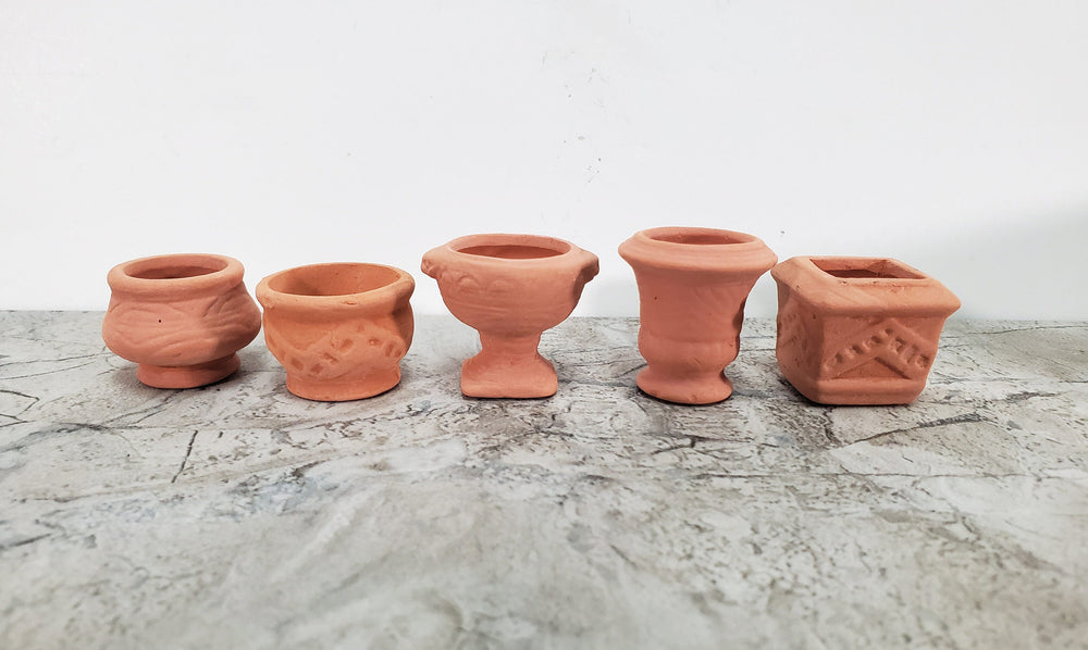 Dollhouse Terra Cotta Pots Planters Set of 5 Unglazed 1:12 Scale Miniatures