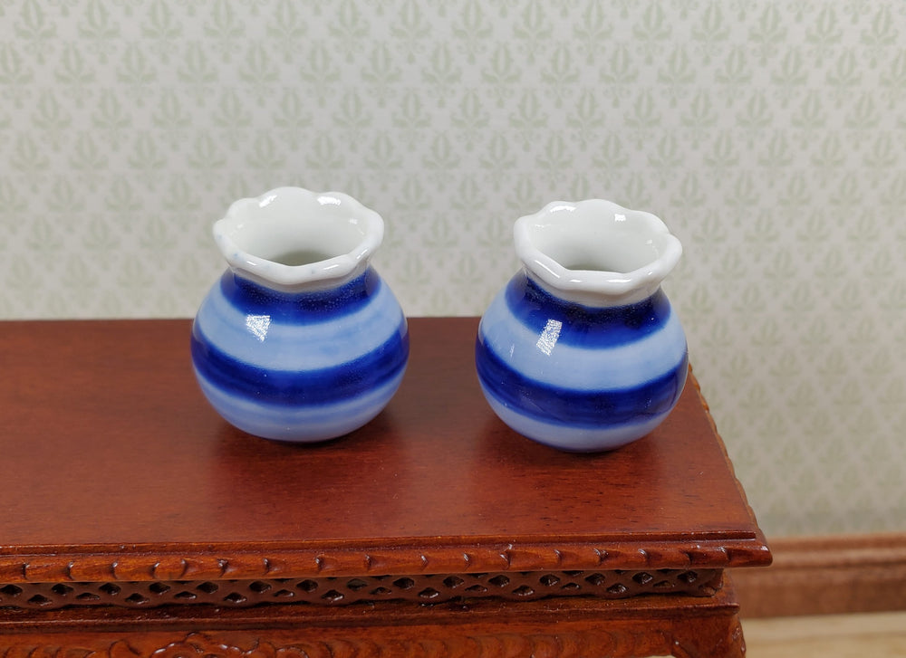 Dollhouse Vases Blue & White Striped Set of 2 Pots 1:12 Scale Miniature