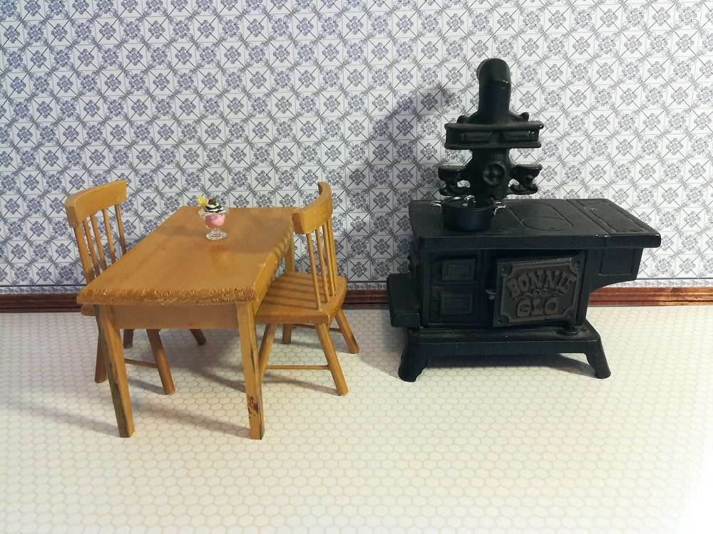 Dollhouse Kitchen Wallpaper by Brodnax "Leslie Blue" Delft Style 1:12 Scale