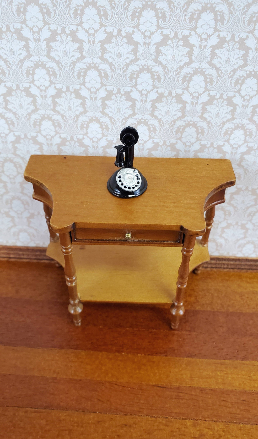 Dollhouse Candlestick Telephone Victorian Black & Silver 1:12 Scale Miniature