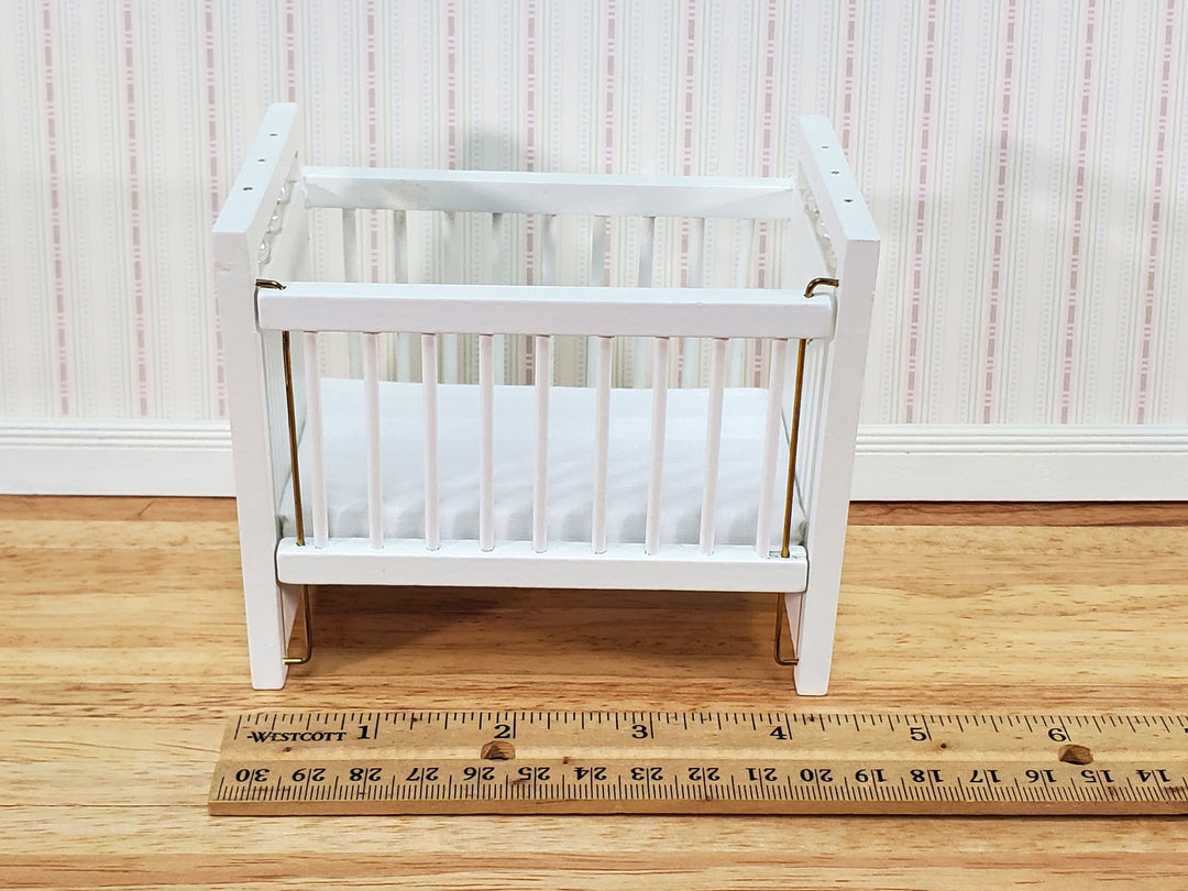 Dollhouse Crib Wood Drop Side White Finish 1:12 Scale Miniature Nursery Furniture
