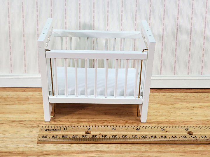 Dollhouse Crib Wood Drop Side White Finish 1:12 Scale Miniature Nursery Furniture
