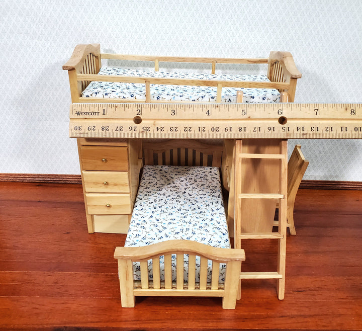 Dollhouse Bunk Beds Built in Shelves Desk with Ladder 1:12 Scale Miniature Furniture