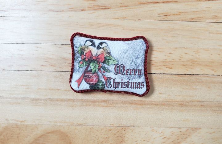 Dollhouse Christmas Pillow Chickadees & Holly Handmade 1:12 Scale Miniature