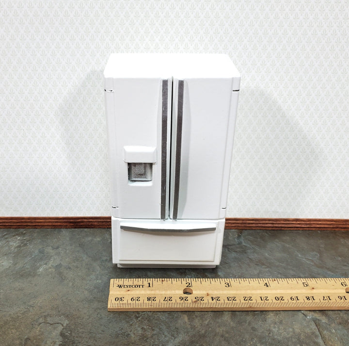 Dollhouse Fridge Modern Refrigerator White Silver 2 Door 1:12 Scale Miniature