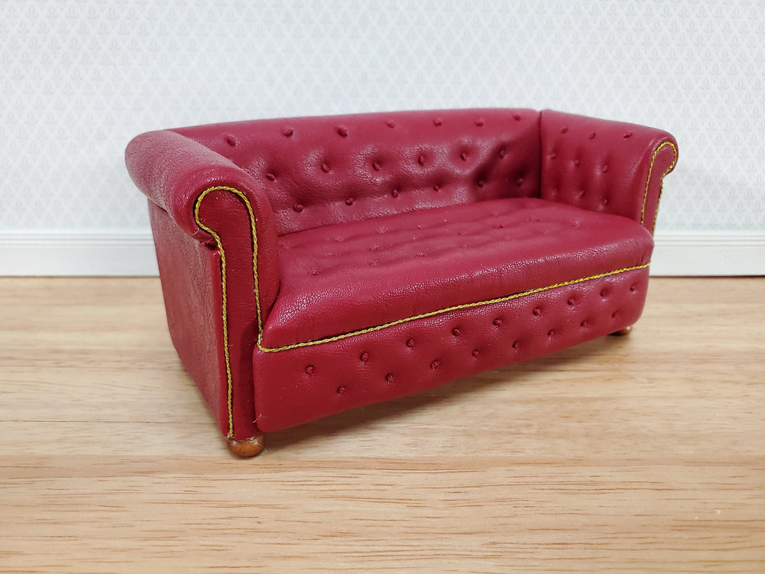 JBM Miniature Chesterfield Sofa Red Tufted Faux Leather 1:12 Scale Dollhouse Furniture