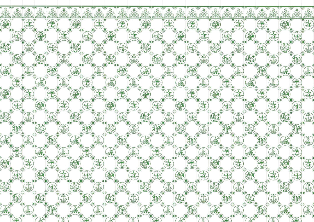 Dollhouse Delft Tile Dutch Wallpaper Green Embossed Card 1:12 Scale Miniature