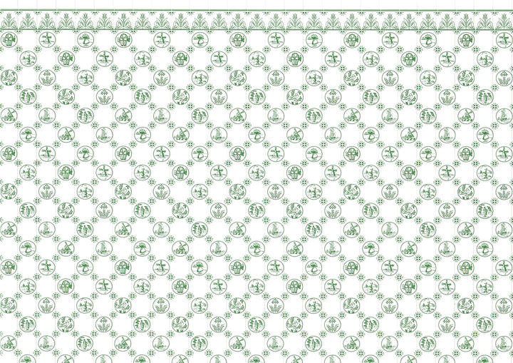 Dollhouse Delft Tile Dutch Wallpaper Green Embossed Card 1:12 Scale Miniature