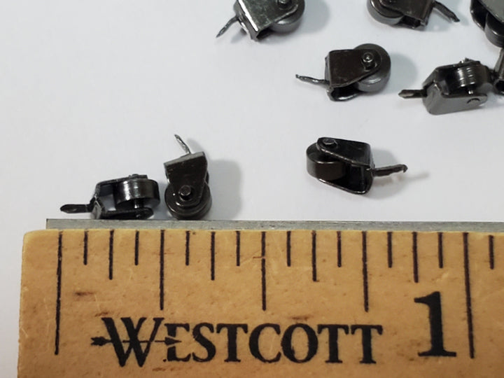Dollhouse Miniature Wheels Casters Tiny Dark Pewter Working Set of 12 1:12 Scale