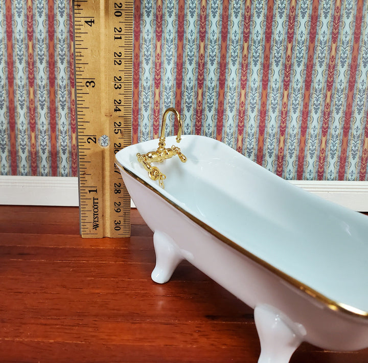 Dollhouse Bathtub Tub Reutter Porcelain White & Gold 1:12 Scale Miniature Bathroom