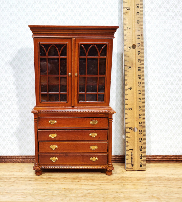 Dollhouse Tall Display Cabinet Hutch with Drawers Walnut Finish 1:12 Scale Furniture