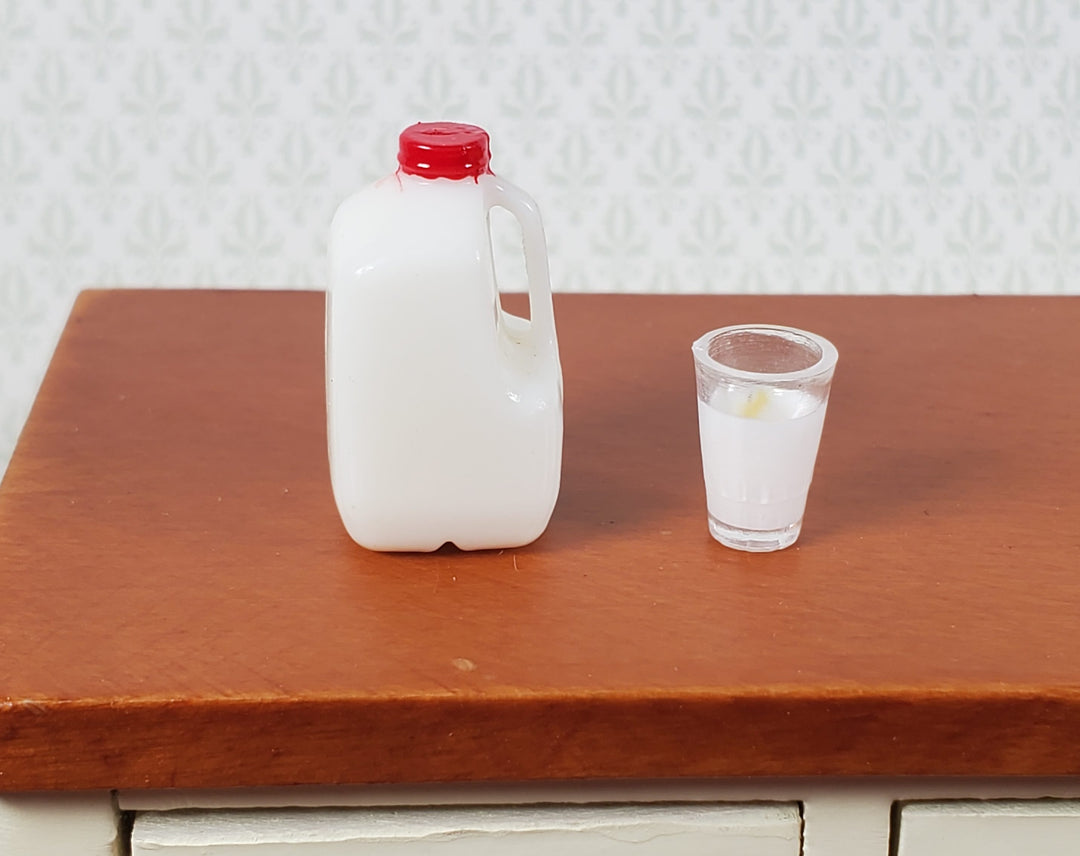 Dollhouse Gallon of White Milk with Filled Cup 1:12 Scale Miniature Food