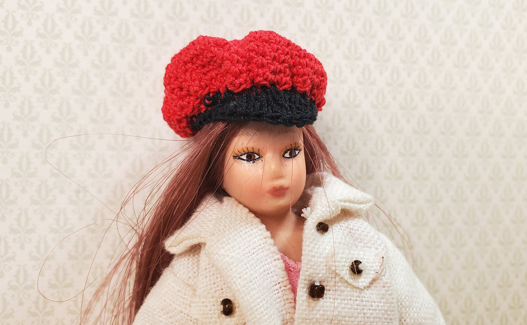 Dollhouse Rastafarian Cap Crocheted Red & Black 1:12 Scale Miniature