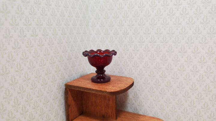 Dollhouse Cranberry Red Glass Pedestal Bowl Handmade 1:12 Scale Miniature