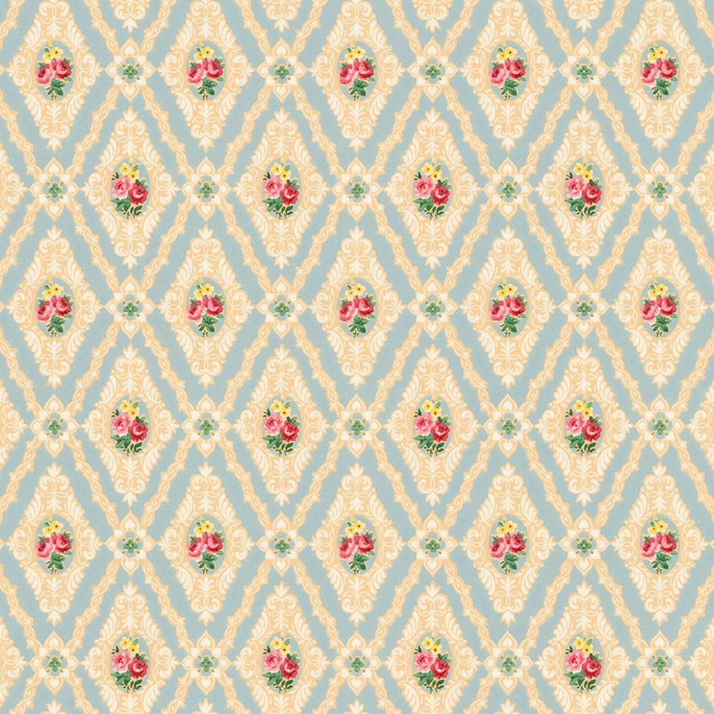 Dollhouse Wallpaper Blue Diamond Floral Victorian Bradbury & Bradbury 1:12 Scale