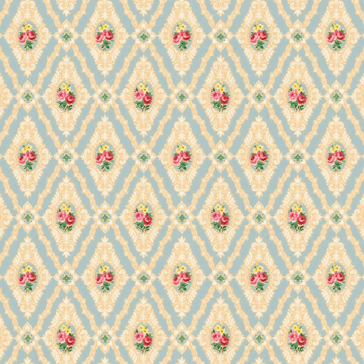 Dollhouse Wallpaper Blue Diamond Floral Victorian Bradbury & Bradbury 1:12 Scale