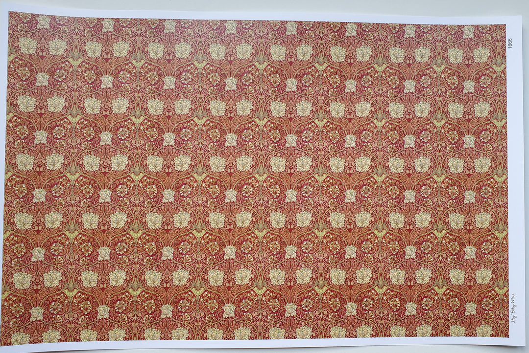 Dollhouse Wallpaper William Morris Art Nouveau Burgundy Red Floral 1:12 Scale Itsy Bitsy