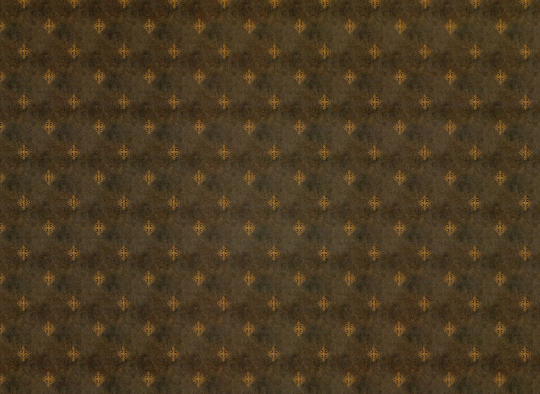 Dollhouse Wallpaper Black/Brown with Gold Medallions - Dark - 1:12 Scale Itsy Bitsy Miniatures