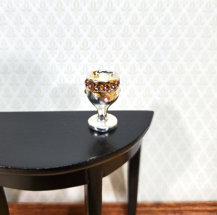 Dollhouse Silver Chalice Goblet Large with Pink Jewels 1:12 Scale Miniature
