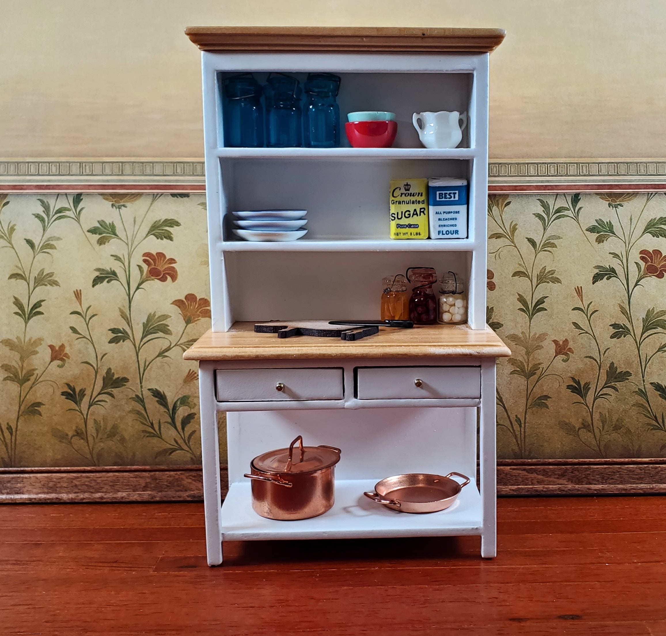 Dollhouse Kitchen Hutch Cabinet Cupboard White 1:12 Scale
