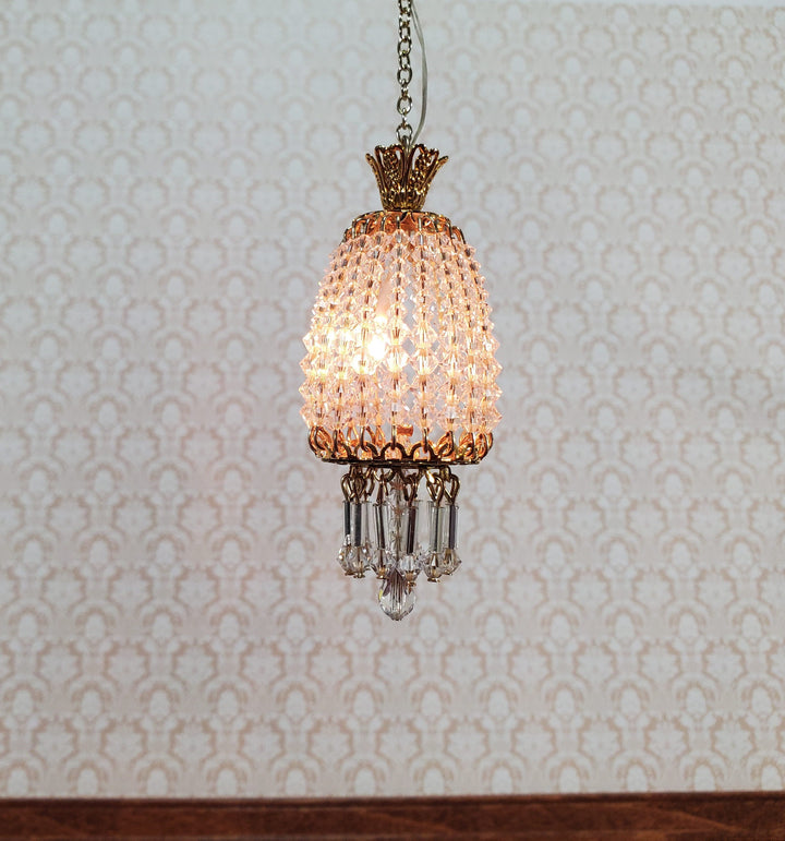 Dollhouse Parlor Chandelier Light Real Glass Crystals 12 Volt 1:12 Scale Miniature