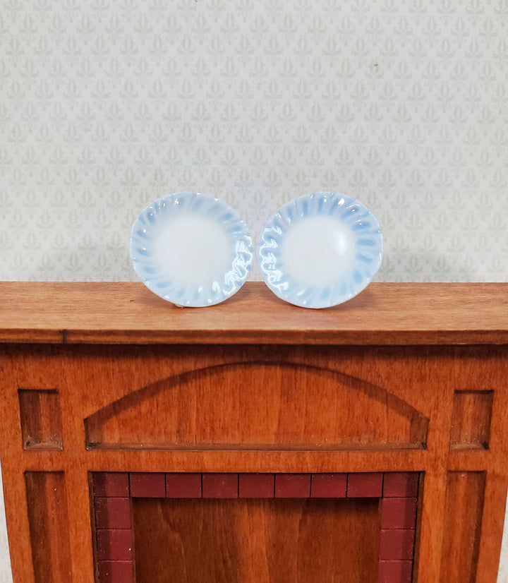 Dollhouse Dinner Plates White Ceramic with Blue Edge Set of 2 1:12 Scale 15/16"