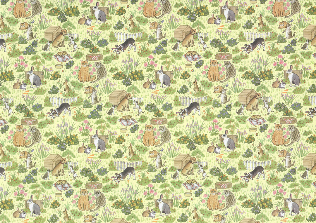 Dollhouse Wallpaper 3 Sheets Family Pets 1:12 Dogs Cats Bunnies Green