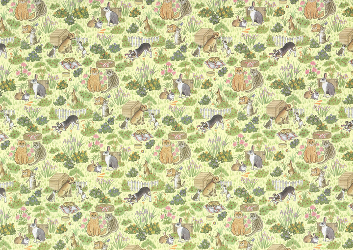 Dollhouse Wallpaper 3 Sheets Family Pets 1:12 Dogs Cats Bunnies Green