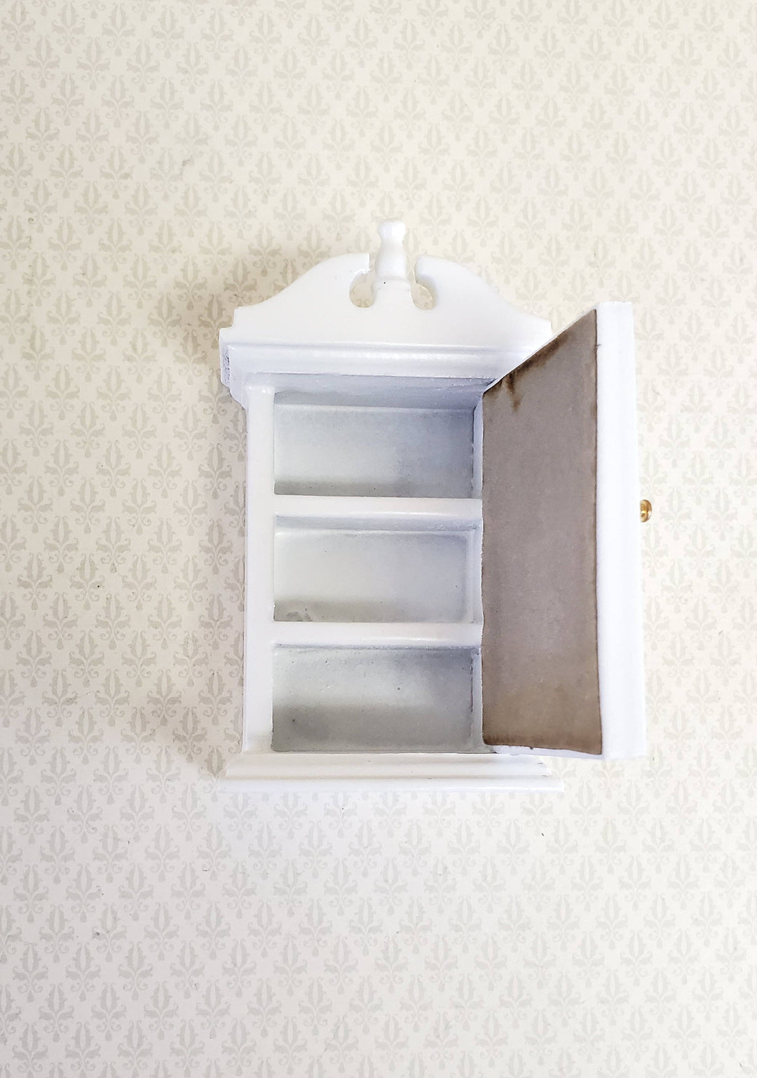 Dollhouse Miniature Medicine Cabinet Hanging White Shelves with Mirror 1:12 Scale Bathroom