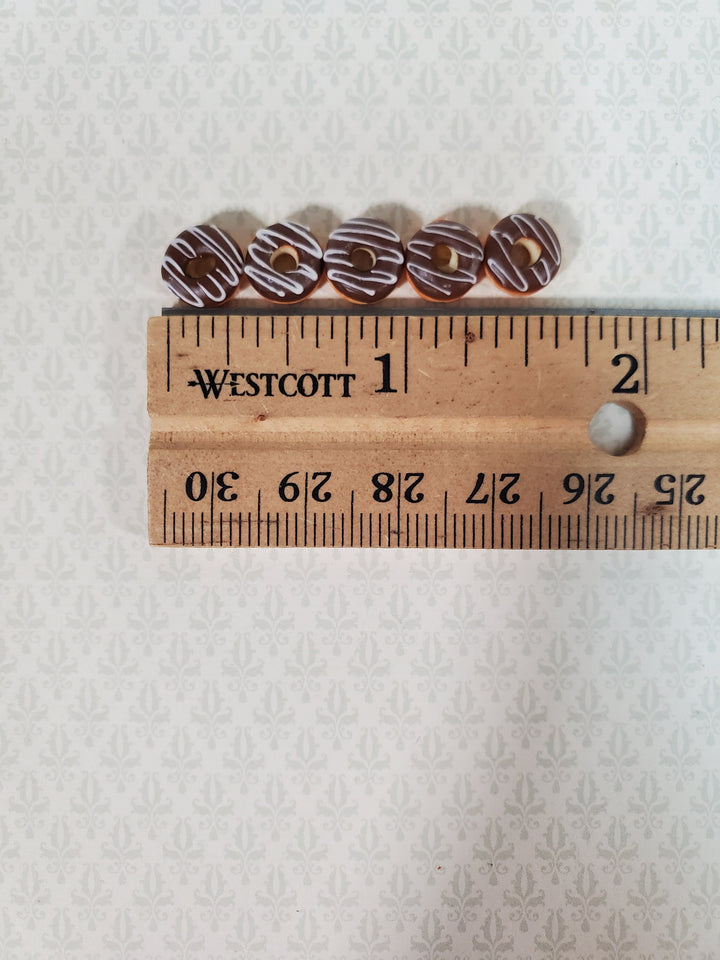 Dollhouse Donuts x5 Chocolate Frosted White Drizzle 1:12 Scale Miniature Food