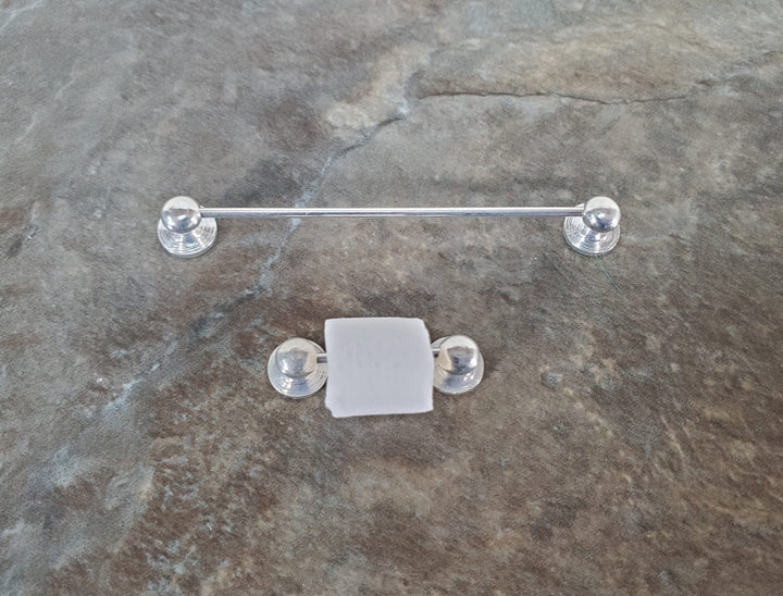 Dollhouse Towel Rod & Toilet Paper Holder Silver 1:12 Scale Miniature Bathroom