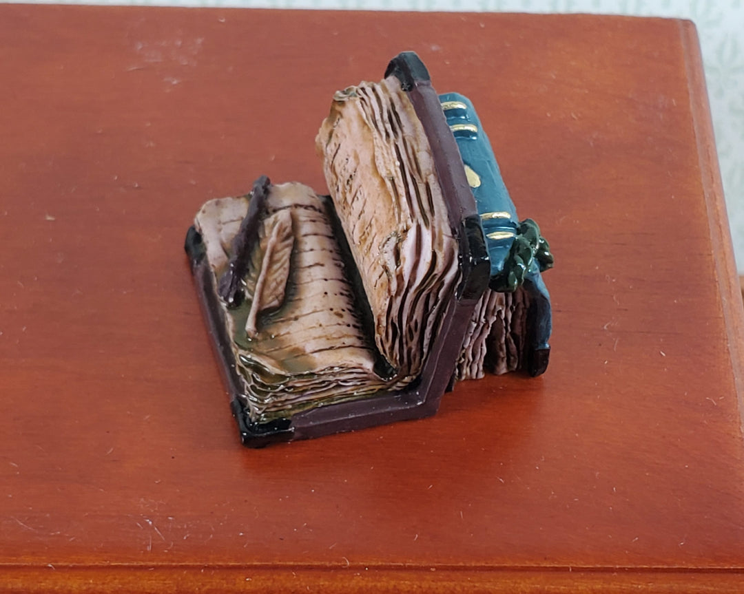 Dollhouse Old Book Display Worn Weathered Resin Feather Pen 1:12 Scale Miniature