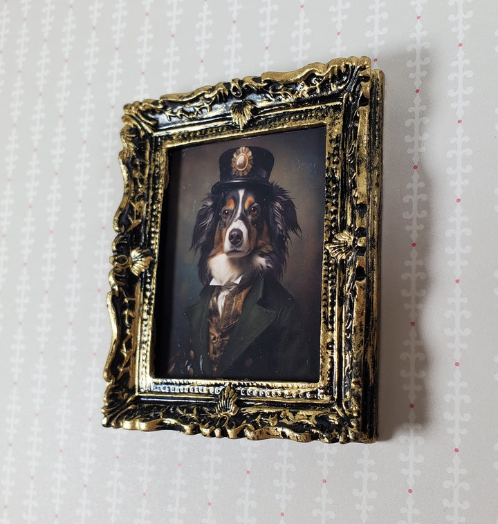 Miniature Victorian Dog Border Collie Portrait Framed Print 1:12 Scale Picture