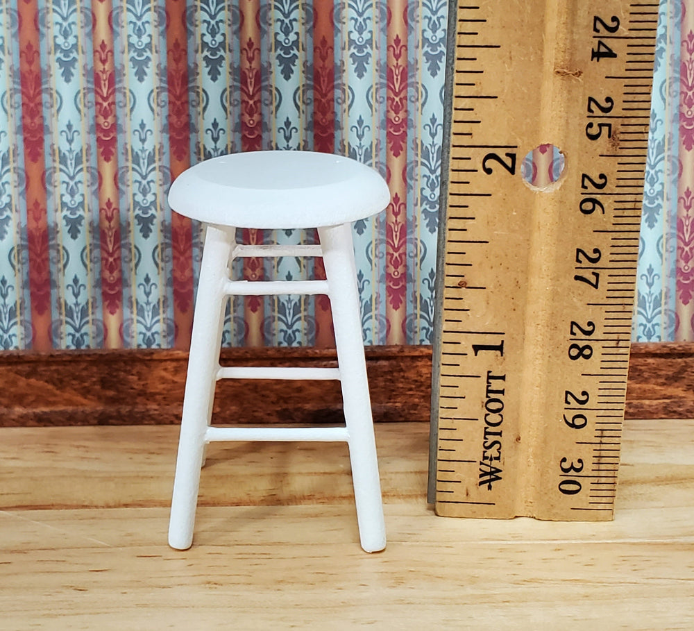 Dollhouse Bar Stool Wood White Finish 1:12 Scale Miniature Furniture Slim Profile