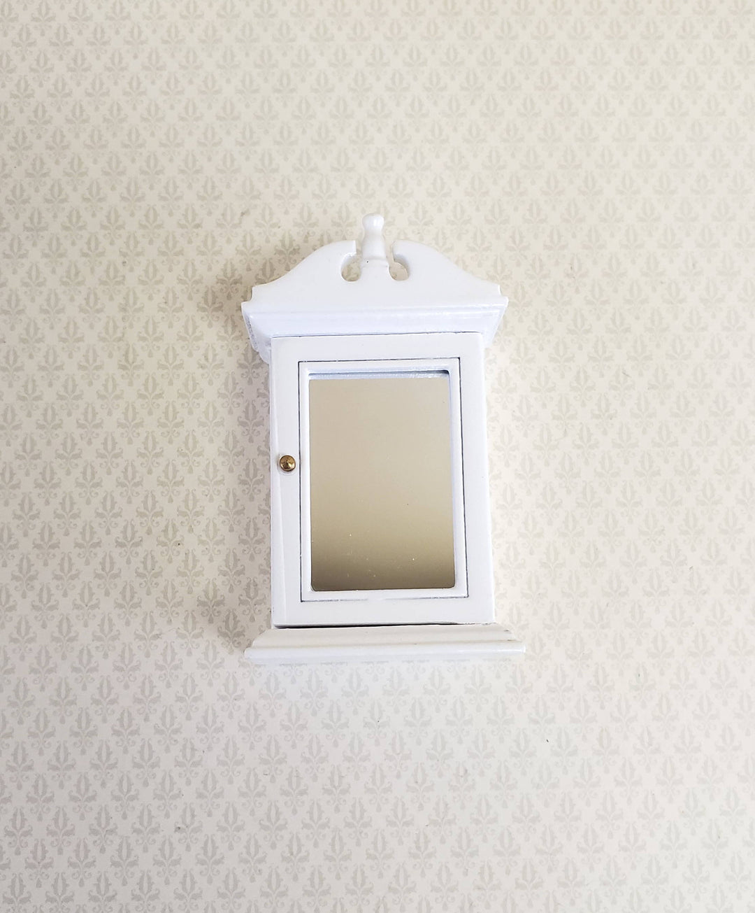 Dollhouse Miniature Medicine Cabinet Hanging White Shelves with Mirror 1:12 Scale Bathroom