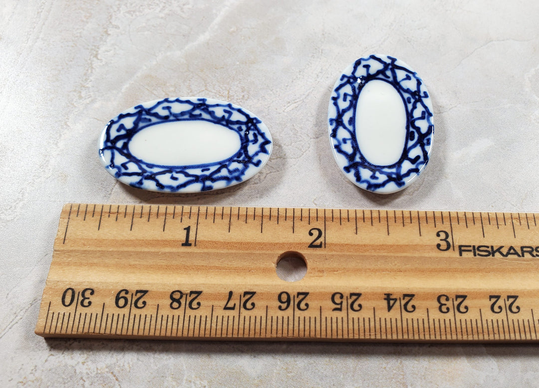 Dollhouse Ceramic Oval Trays Blue and White Pattern 2 pcs 1:12 Scale Miniature