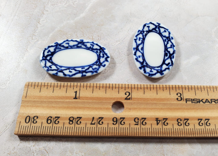 Dollhouse Ceramic Oval Trays Blue and White Pattern 2 pcs 1:12 Scale Miniature