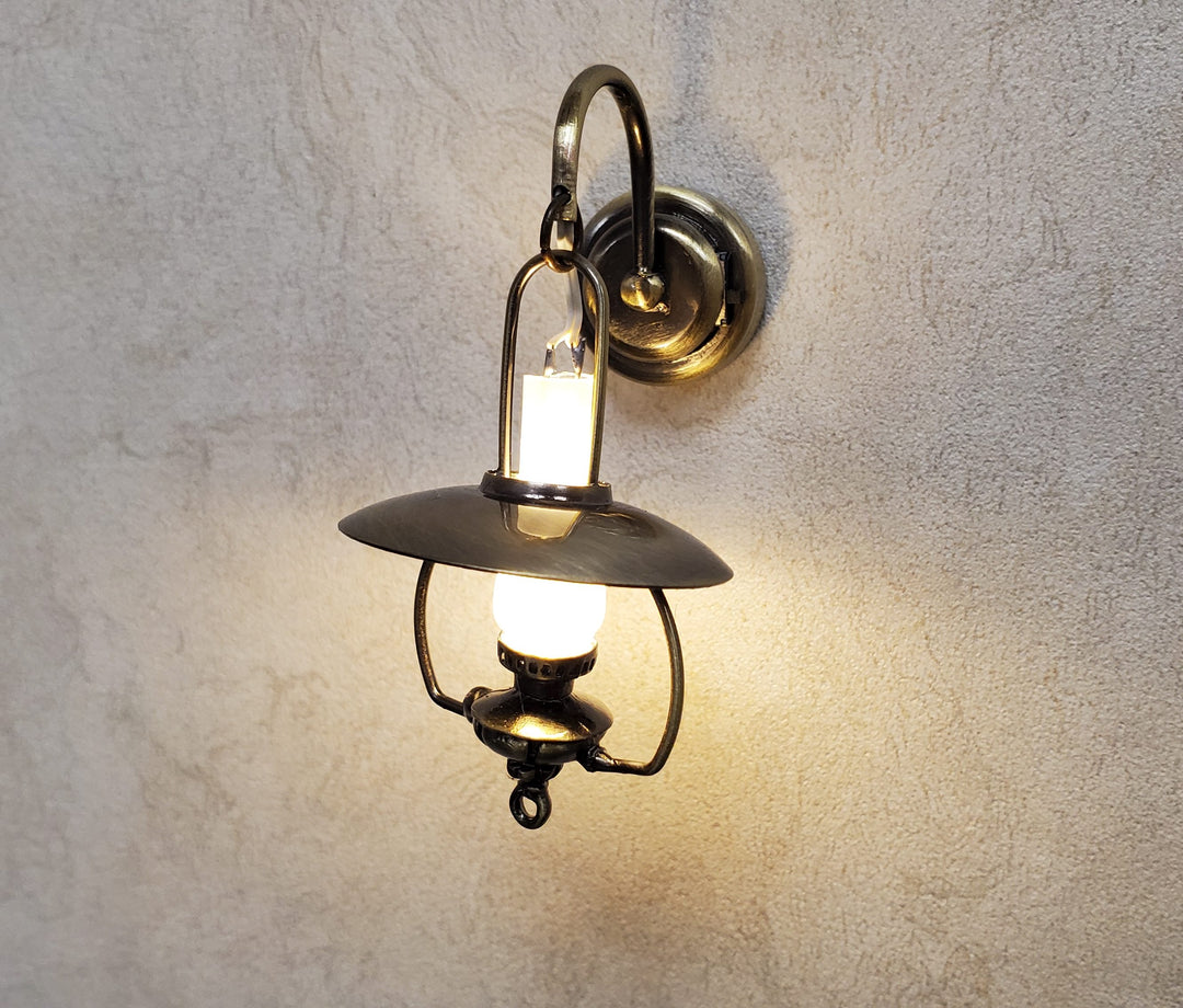 Dollhouse Miniature Battery Light "Gas" Wall Light Aged Brass 1:12 Scale Lantern
