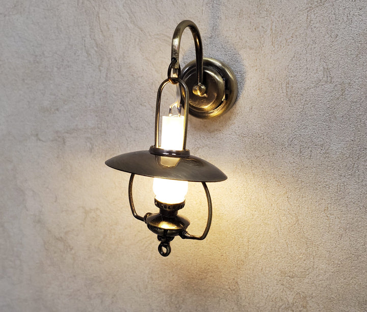Dollhouse Miniature Battery Light "Gas" Wall Light Aged Brass 1:12 Scale Lantern
