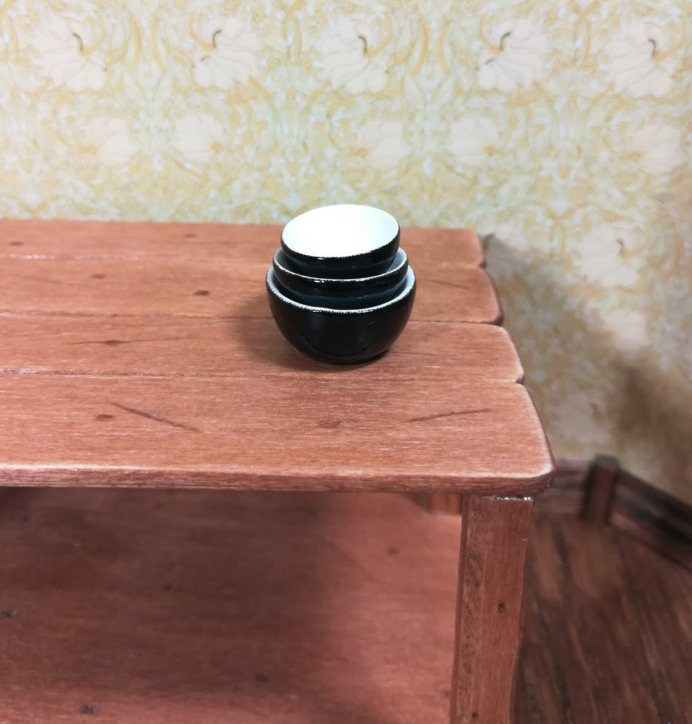 Dollhouse Miniature Mixing Bowls Set of 3 Ceramic Stacking Black and White 1:12 Scale