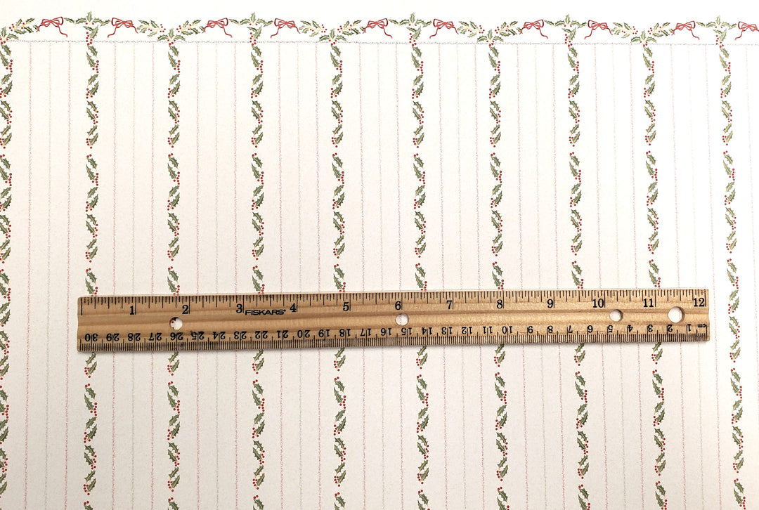 Dollhouse Wallpaper 3 Sheets Christmas Stripes Holly 1:12 Scale Miniature