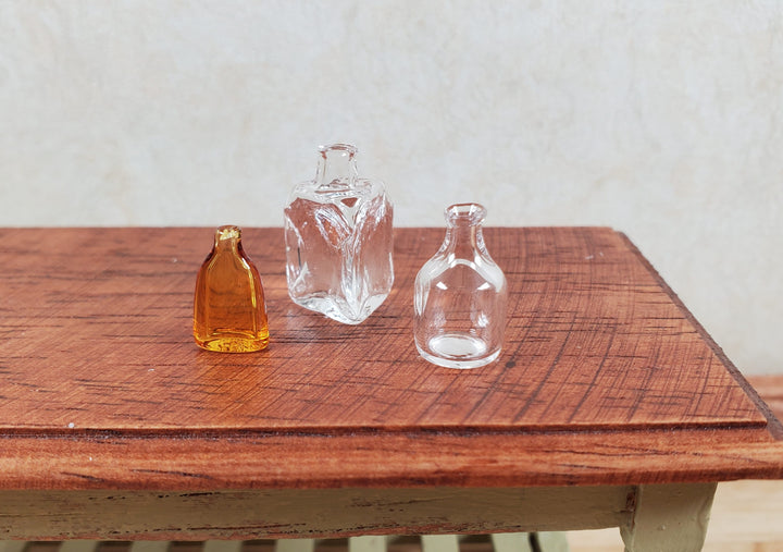 Dollhouse Miniature 3 Glass Jars 2 Clear 1 Amber Flask 1:12 Scale